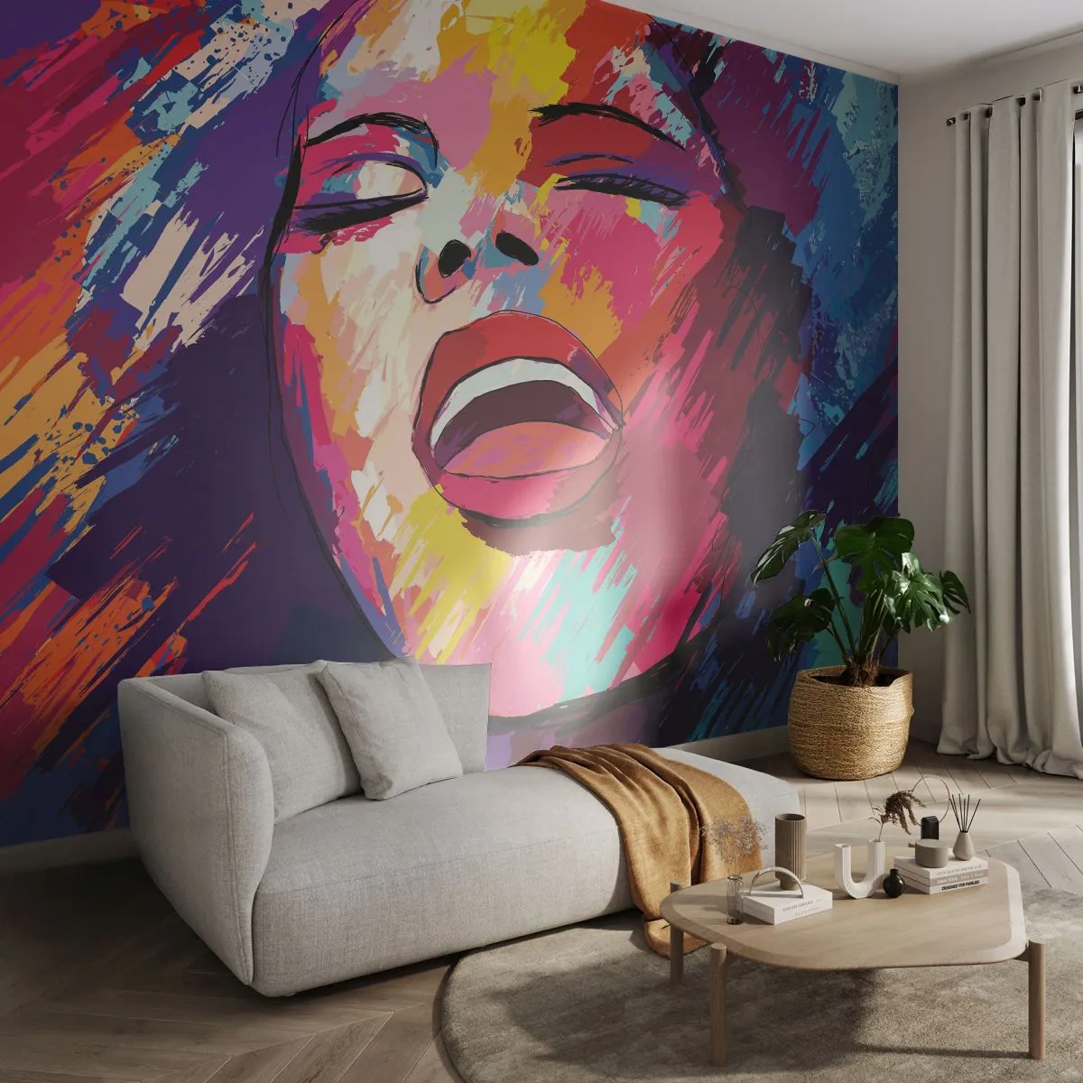 Egyedi tapéta Premium Canvas - Kiénekelni az egész életet - Énekes, Absztrakció, Egy nő portréja