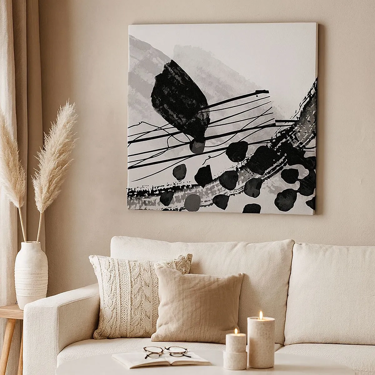 Vászonkép - Fekete-fehér organikus absztrakció - 30x30 cm
