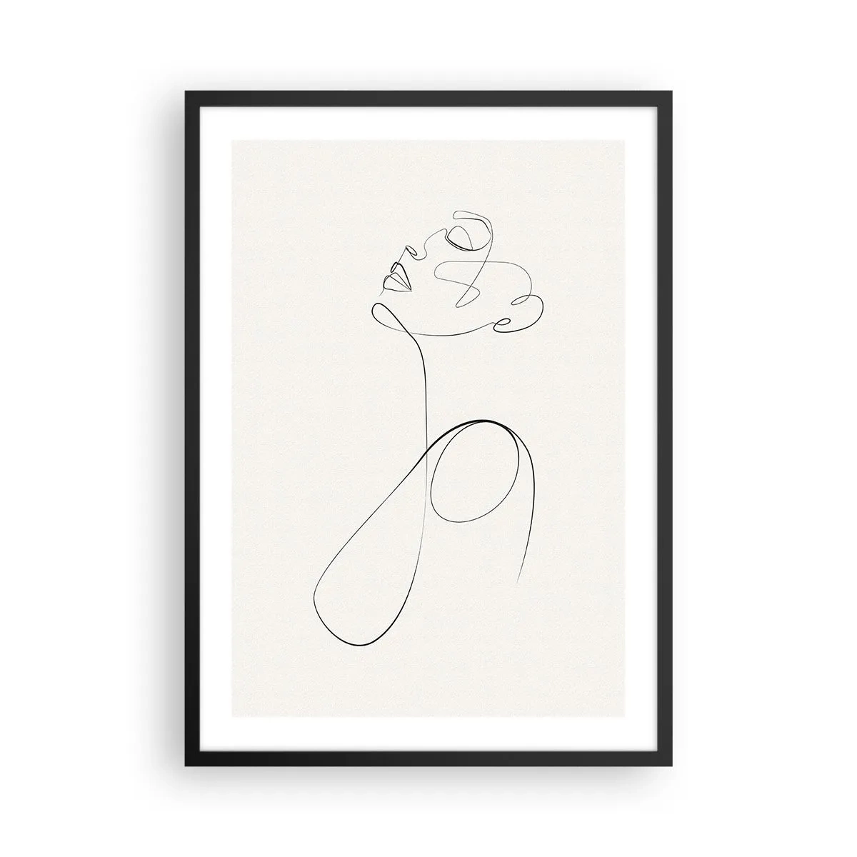 Poszter fehér keretben - Minimalista vonal, amely női sziluettet hoz létre - 50x70cm - Álmokban hurkolt - Modern fali dekoráció nappalihoz és hálószobához ARTTOR