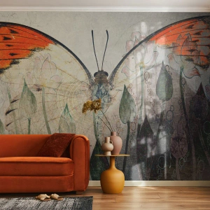 Fotótapéta Premium Canvas - „Ahol a pillangó himbálózik a füvön" - Absztrakció, Pillangó, Természet - 300x210 cm