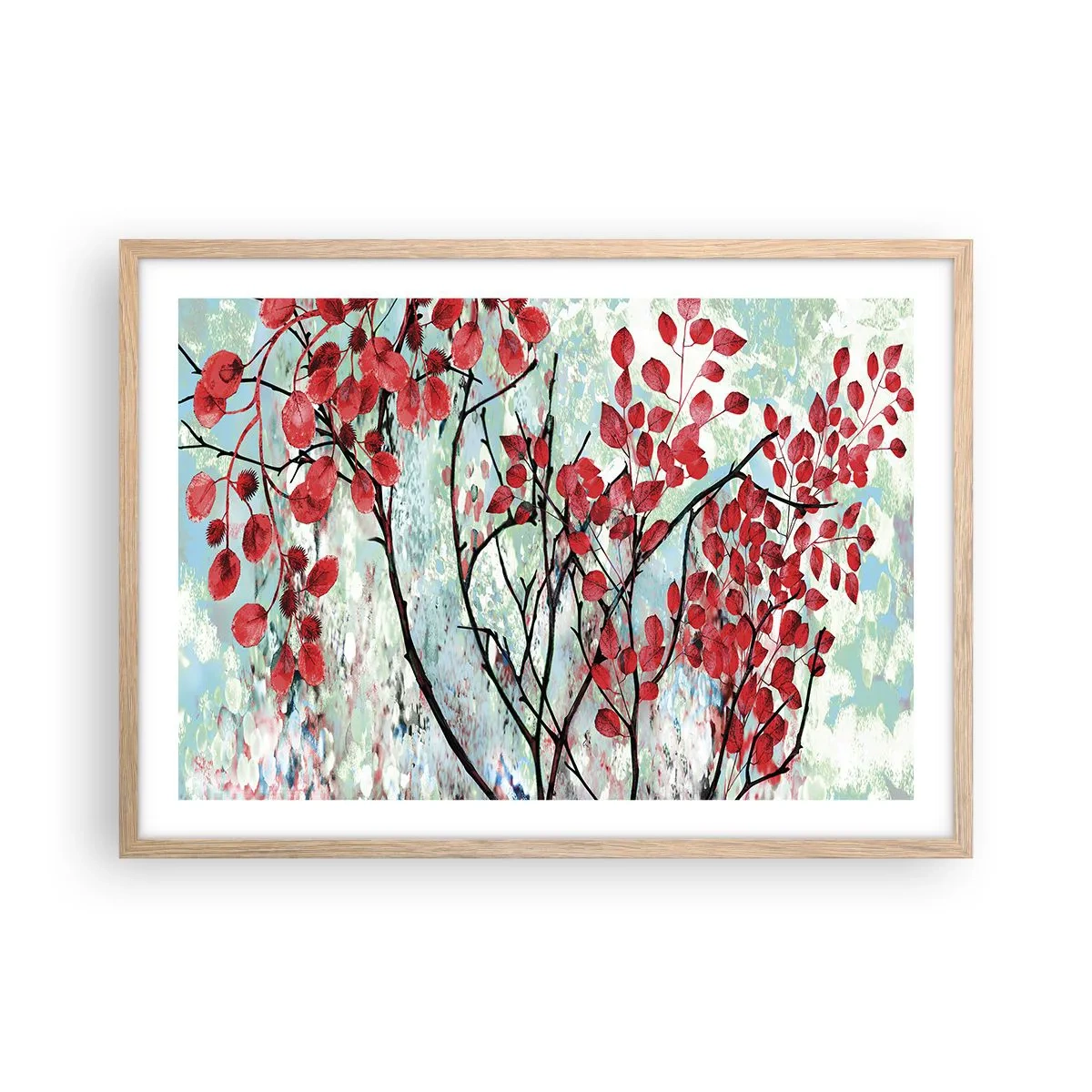 Poszter világos tölgy keretben - Fa skarlát színben - 70x50 cm