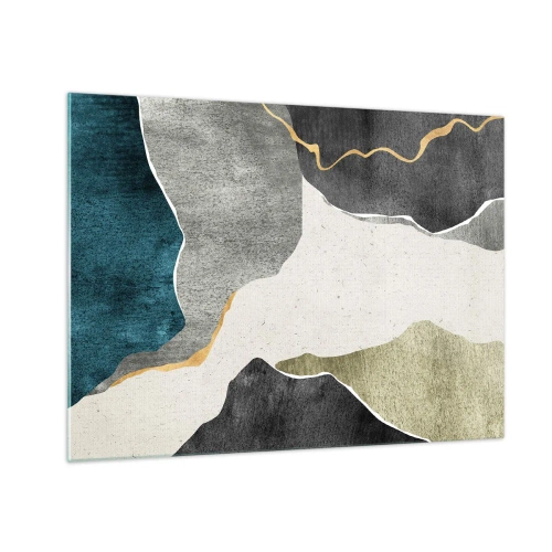 Üveg kép - Absztrakt mozaik organikus formákkal és arany vonallal - 70x50cm - Mozaik kompozíció aranyszállal - Modern fali dekoráció nappalihoz és hálószobához ARTTOR