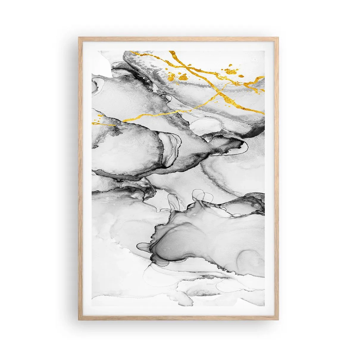 Poszter világos tölgy keretben - Arany motívumú kompozíció - 70x100 cm