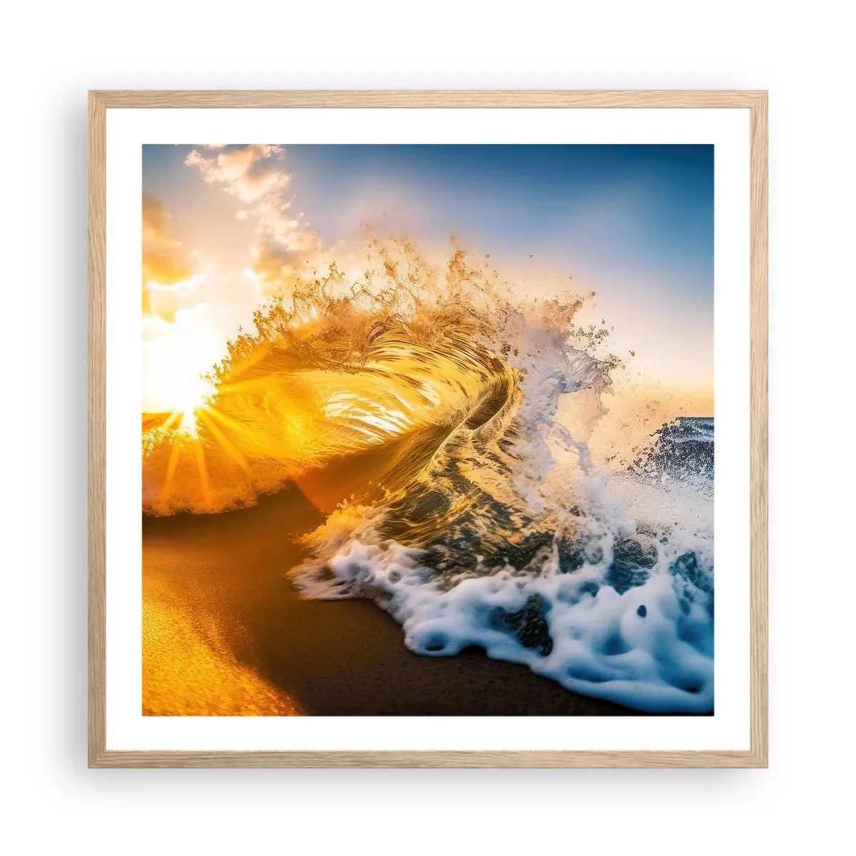 Poszter világos tölgy keretben - Játék a homokban - 60x60 cm