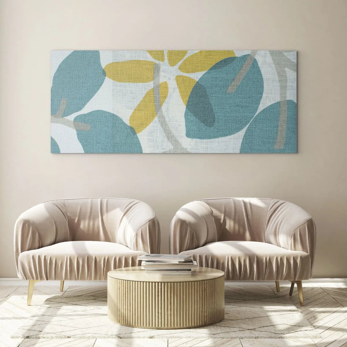 Üveg kép - Azúrkék levelek között - 120x50 cm