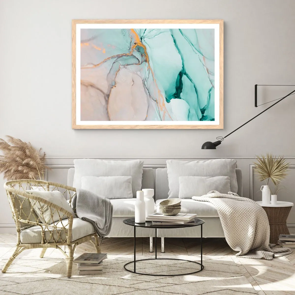 Poszter világos tölgy keretben - Formák és színek tánca - 100x70 cm