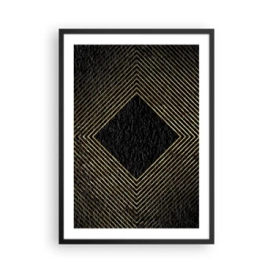 Poszter fehér keretben - Arany geometrikus vonalak fekete háttéren - 50x70cm - Geometria glamour stílusban - Modern fali dekoráció nappalihoz és hálószobához ARTTOR
