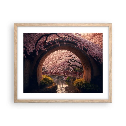 Poszter világos tölgy keretben - Japán tavasz - 50x40 cm