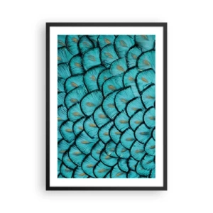 Poszter fehér keretben - Makrófotózás türkizkék tollakról egyedi mintával - 50x70cm - A tollak nagy gálája - Modern fali dekoráció nappalihoz és hálószobához ARTTOR