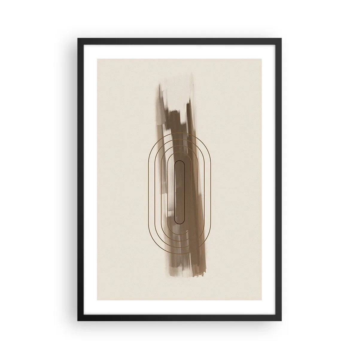 Poszter fehér keretben - Geometriai forma barna és bézs árnyalatokban - 50x70cm - Szürke fuvallat - Modern fali dekoráció nappalihoz és hálószobához ARTTOR