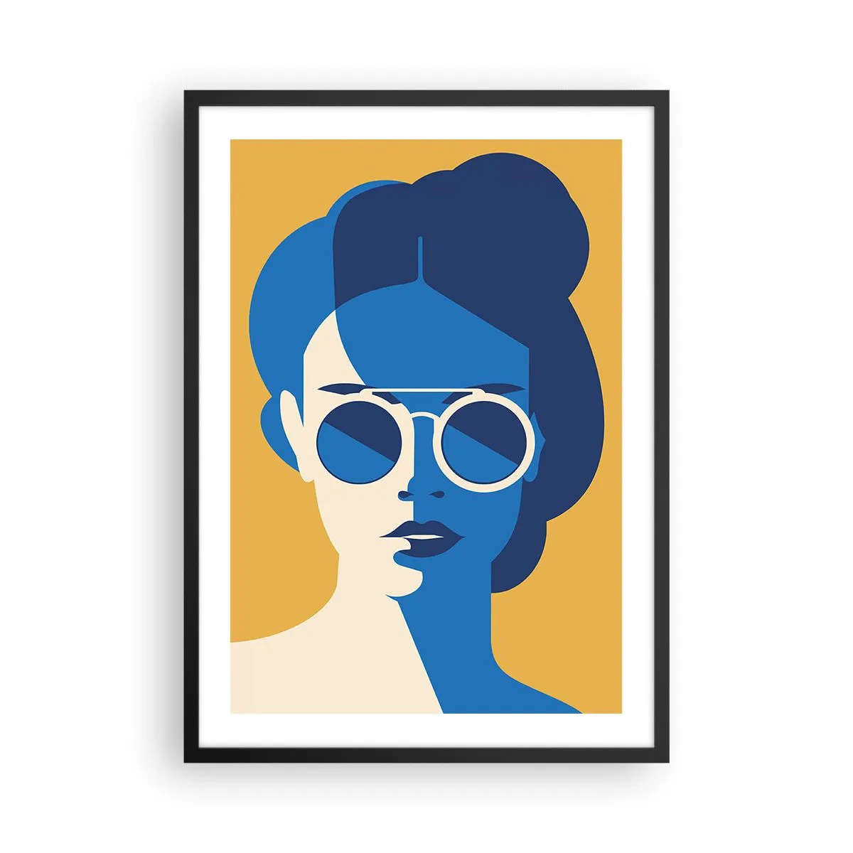 Poszter fehér keretben - Napszemüveget viselő nő absztrakt portréja - 50x70cm - Nyári look - Modern fali dekoráció nappalihoz és hálószobához ARTTOR