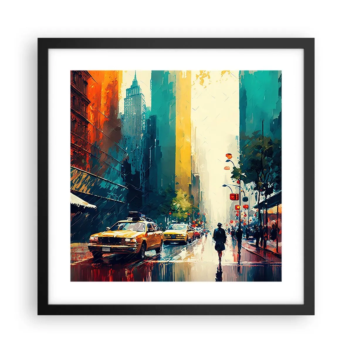 Poszter fehér keretben - New York - itt még az eső is színes. - 40x40 cm