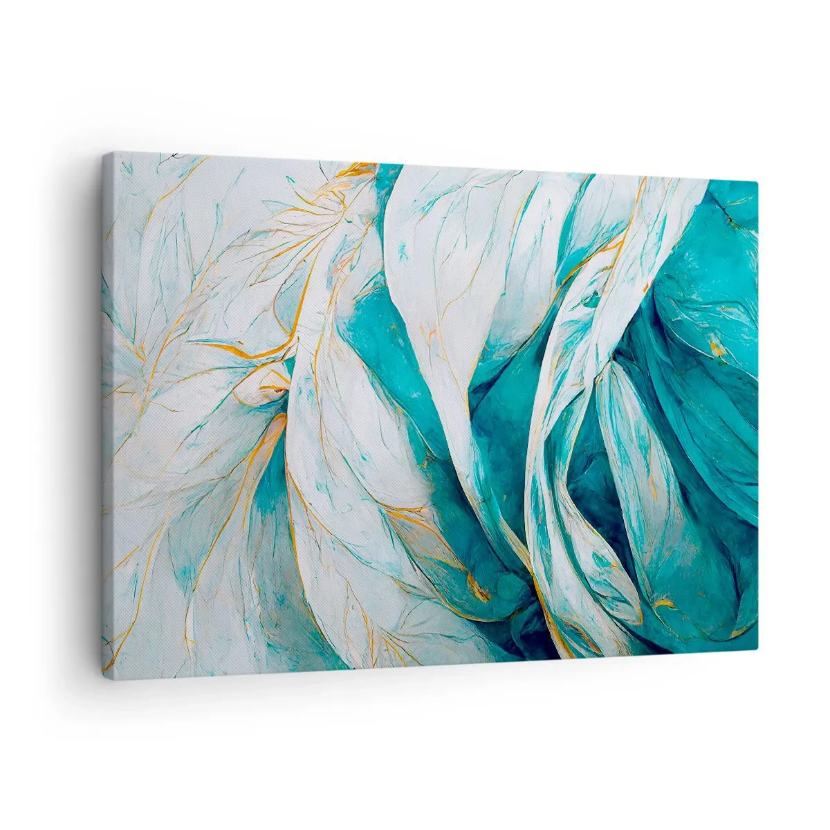 Vászonkép - Absztrakt kék levelek arany részletekkel - 70x50cm - Kék absztrakció arany motívummal - Modern fali dekoráció nappalihoz és hálószobához ARTTOR