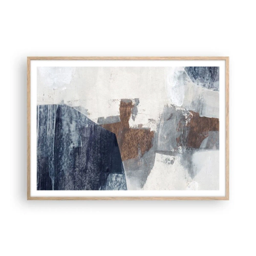 Poszter világos tölgy keretben - Kékes barna formák - 100x70 cm
