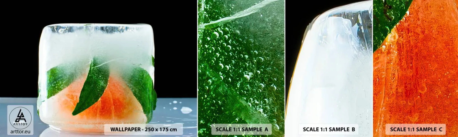 Fotótapéta Minta Standard Eco - Friss és hűvös - Jégkocka, narancs, Mentalevél - 100x30 cm