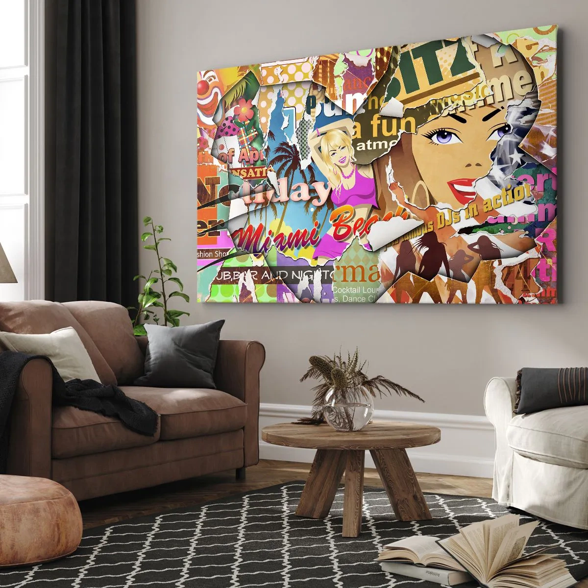 Vászonkép - Színes kollázs retró és pop art elemekkel. - 70x50cm - Nyári visszaemlékezések - Modern fali dekoráció nappalihoz és hálószobához ARTTOR