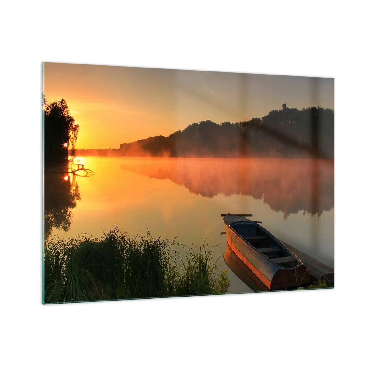 Üveg kép - Napkelte a víz felett, mint egy tükör - 100x70 cm