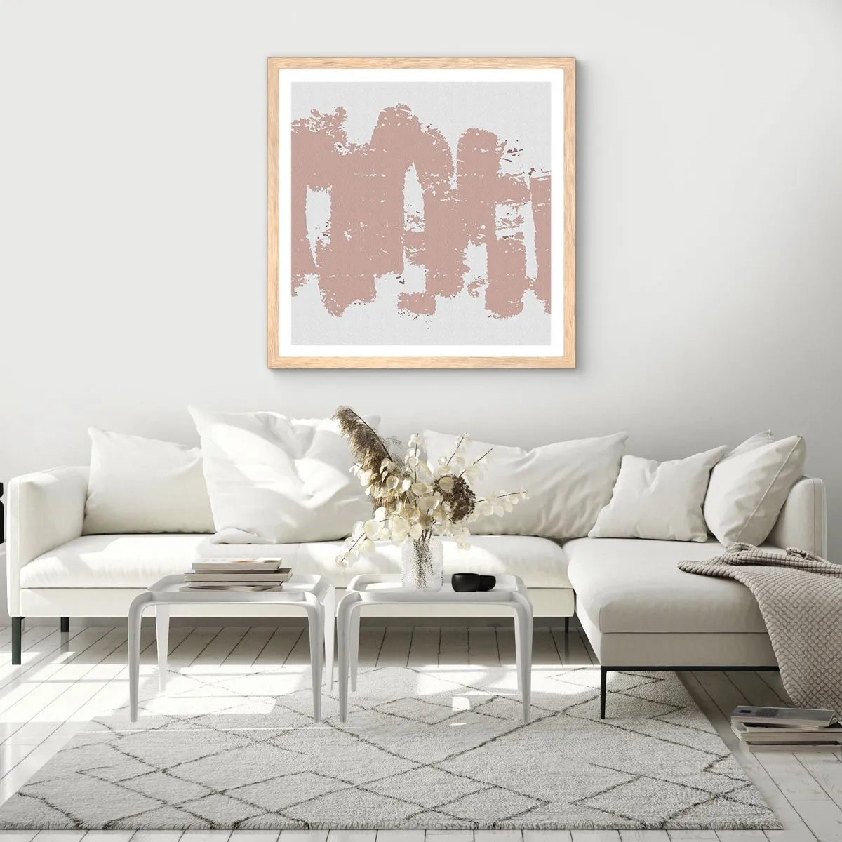 Poszter világos tölgy keretben - Absztrakció lágy rózsaszínben - 40x40 cm