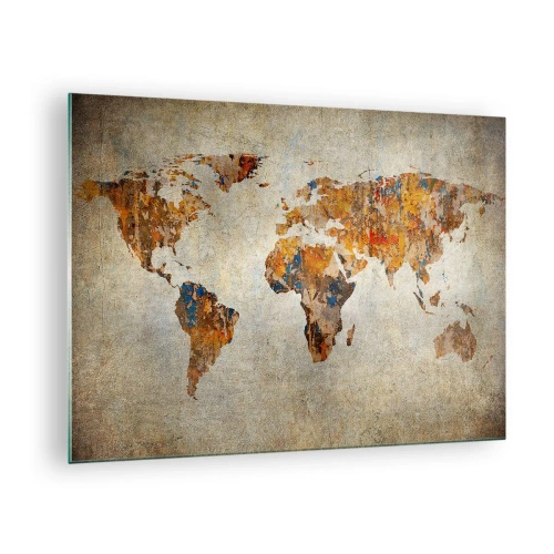 Üveg kép - Művészi világtérkép meleg árnyalatokban - 70x50cm - Egy igazán nagy világ - Modern fali dekoráció nappalihoz és hálószobához ARTTOR