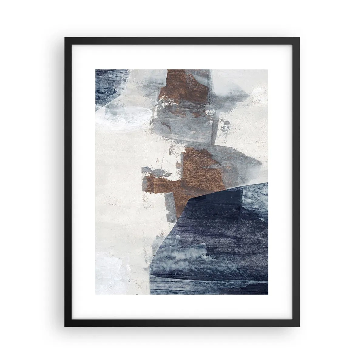 Poszter fehér keretben - Kékes barna formák - 40x50 cm