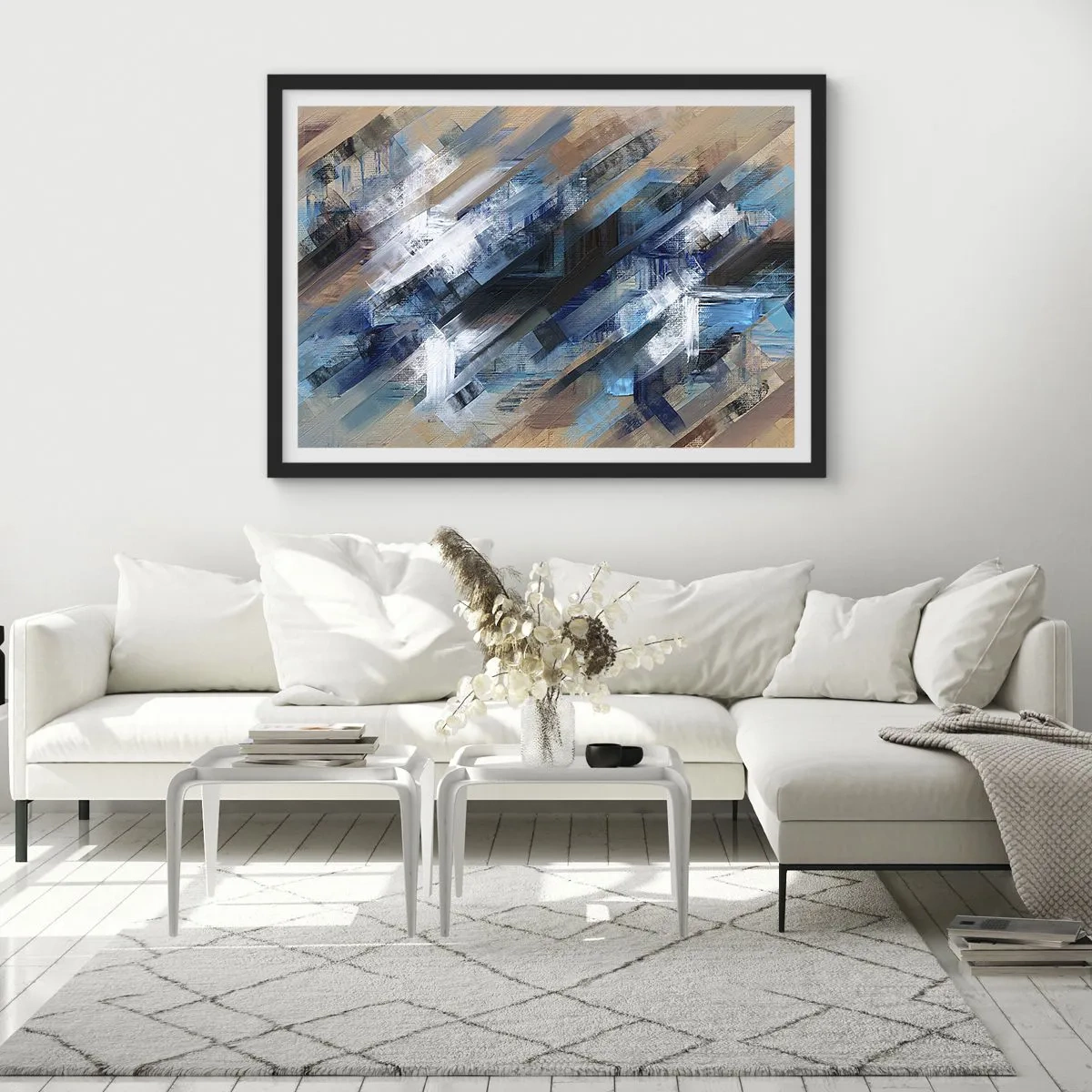 Poszter fehér keretben - Kék ferdén - 70x50 cm