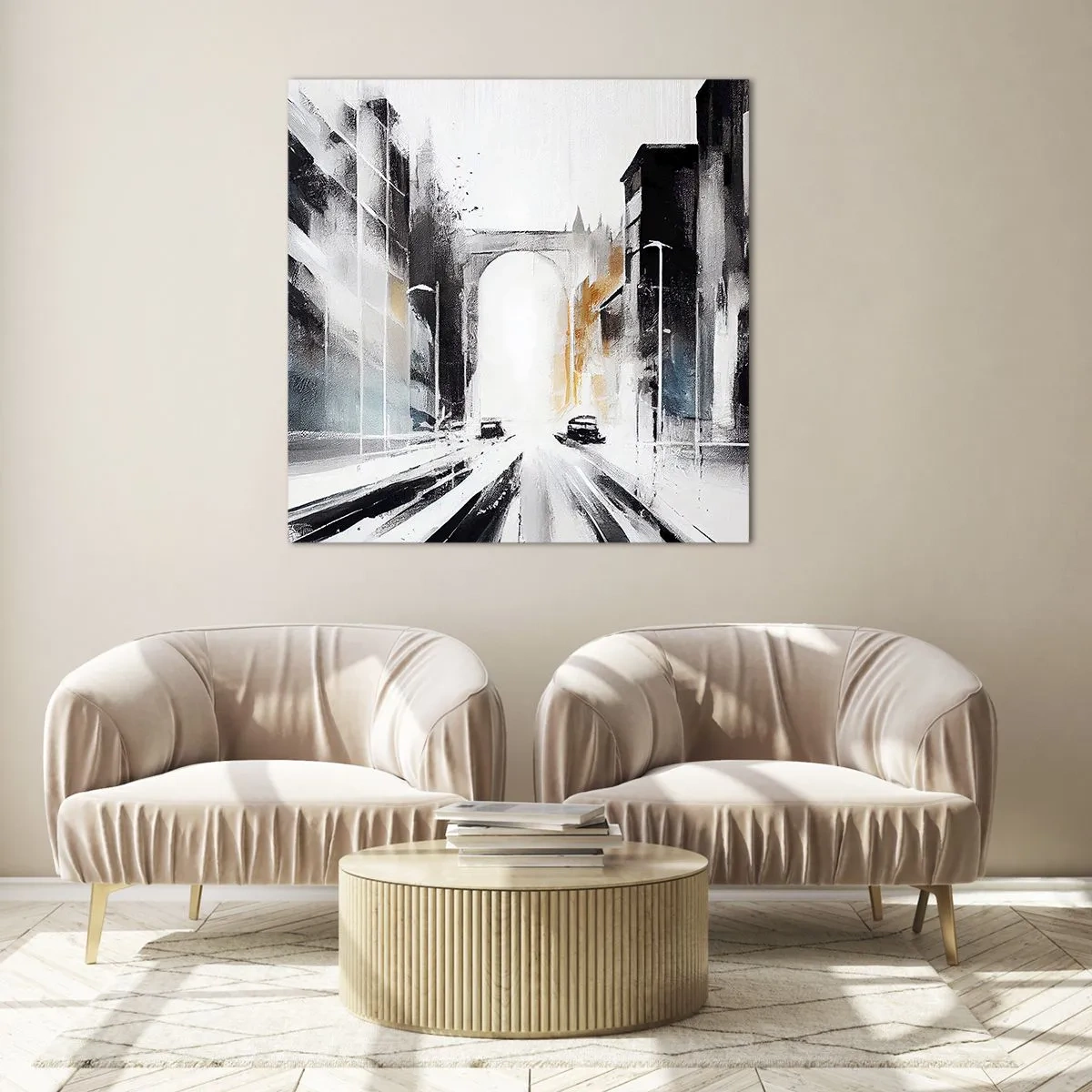 Üveg kép - Várostanulmány: építészet és mozgás - 70x70 cm