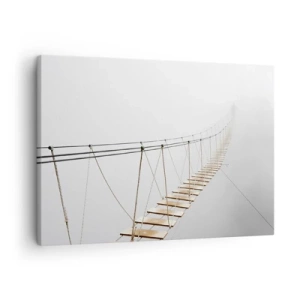 Vászonkép - Egy függőhíd a ködben minimalista perspektívából - 70x50cm - Hová vezet? - Modern fali dekoráció nappalihoz és hálószobához ARTTOR