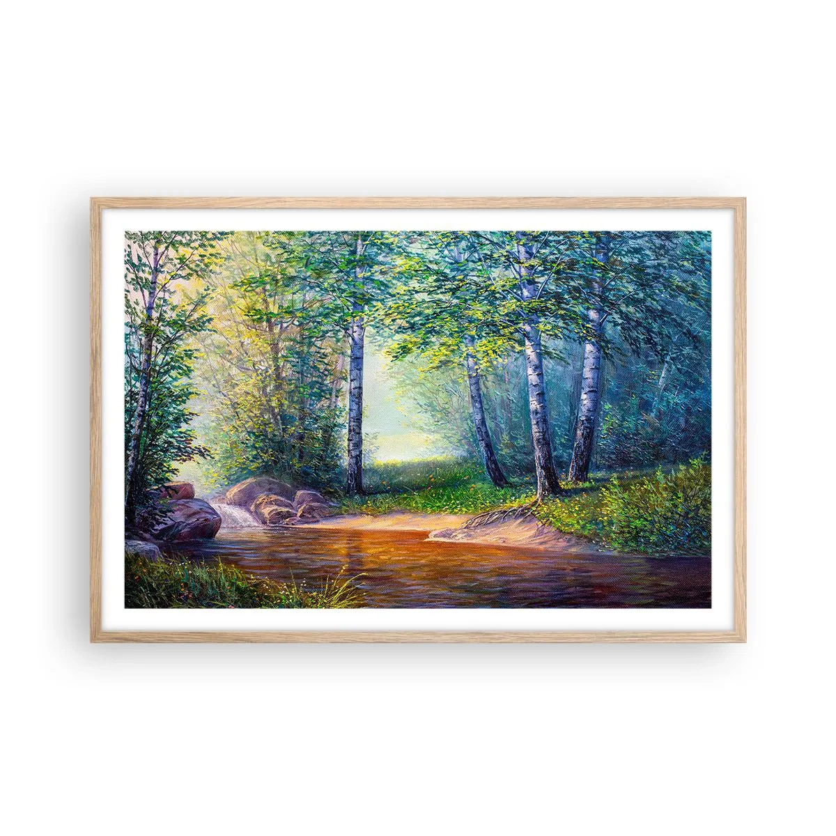 Poszter világos tölgy keretben - Idilli táj - 91x61 cm