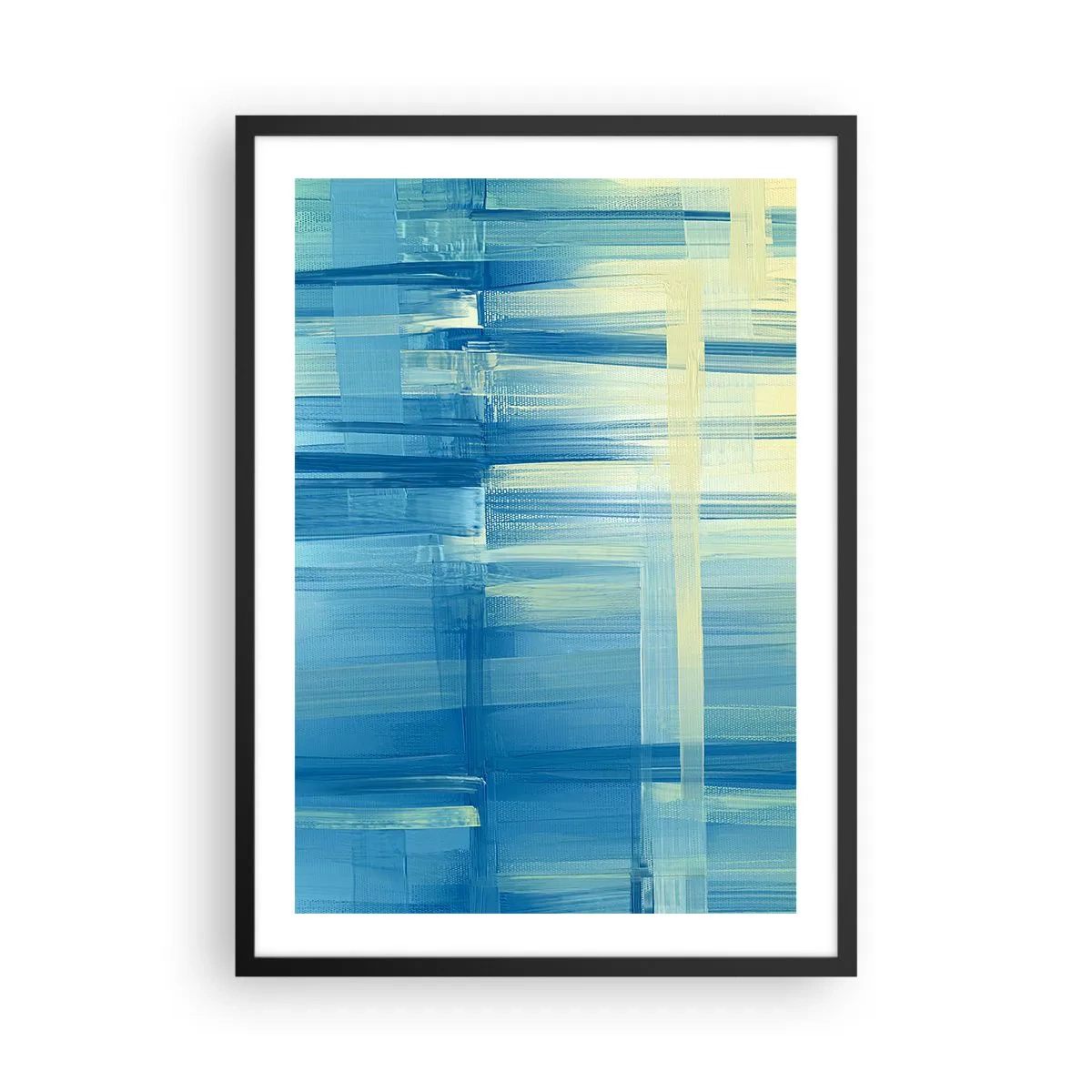Poszter fehér keretben - Absztrakt kompozíció kék és sárga árnyalatokban - 50x70cm - Kompozíció türkizkékben - Modern fali dekoráció nappalihoz és hálószobához ARTTOR