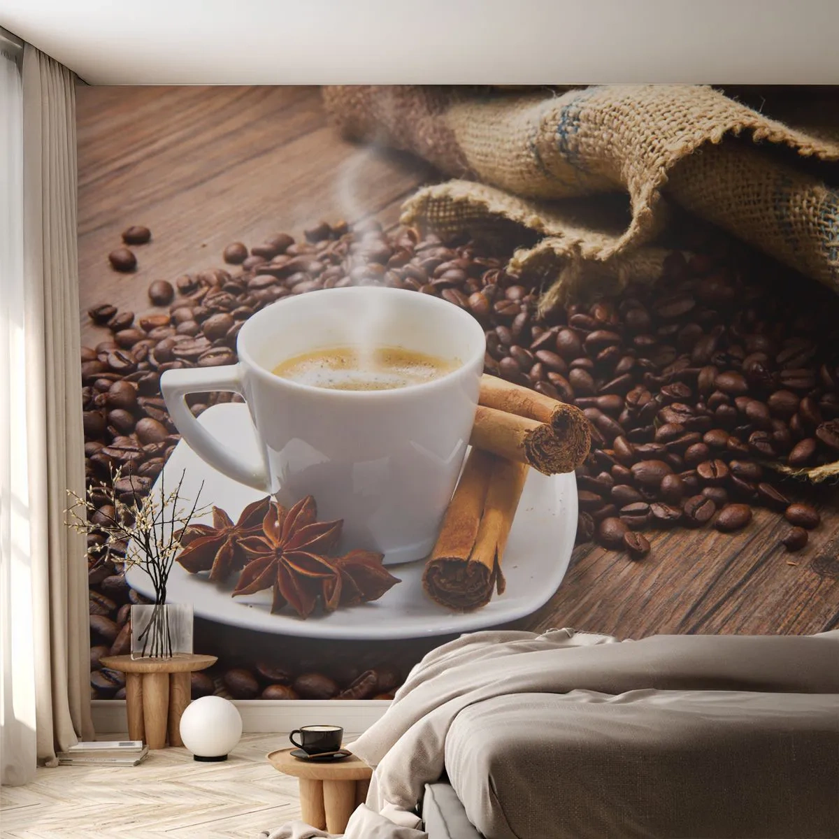 Fotótapéta Premium Sand - Fűszeres íz és illat - Gasztronómia, Kávé, Fahéj - 100x70 cm
