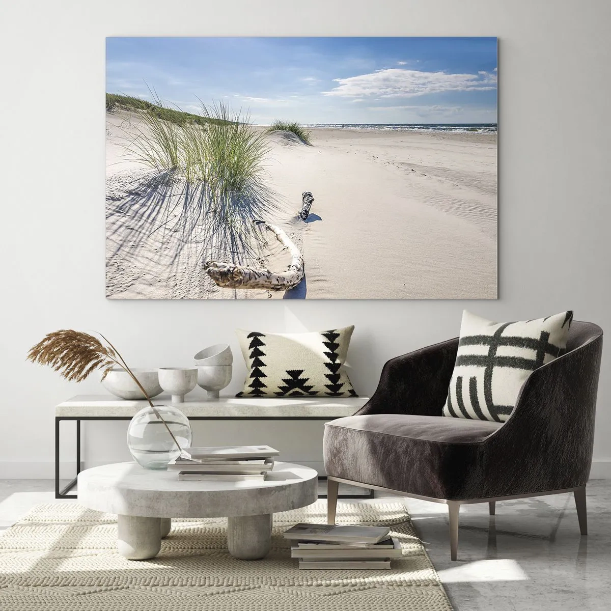 Üveg kép - Napsütötte tengerpart dűnékkel és tengerifűvel - 70x50cm - A leggyönyörűbb? A Balti - Modern fali dekoráció nappalihoz és hálószobához ARTTOR