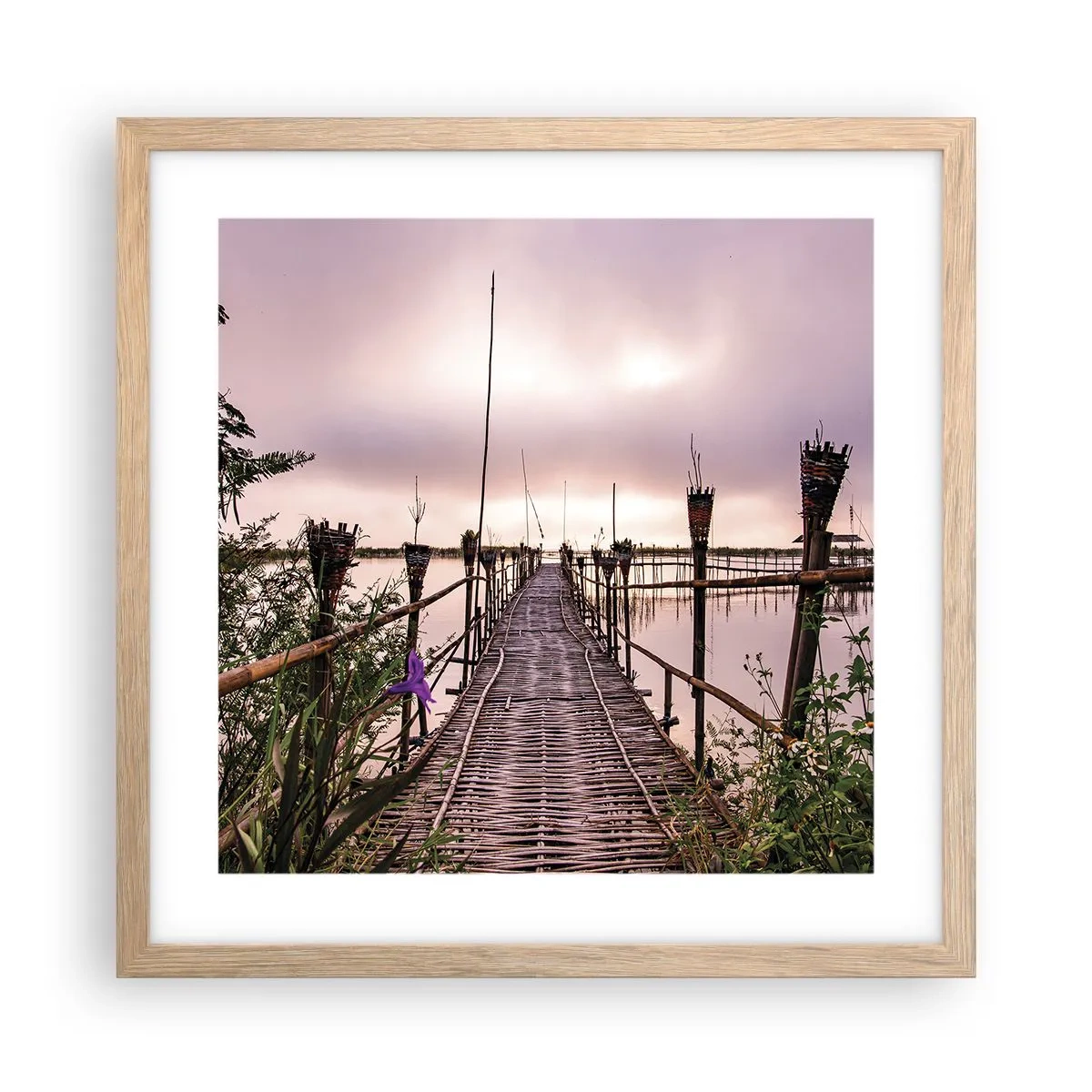 Poszter világos tölgy keretben - Nyugalom és csend Ázsiában - 40x40 cm