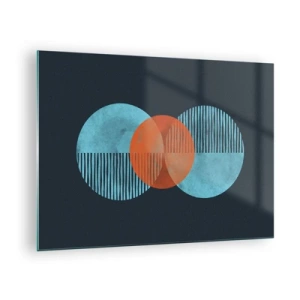 Üveg kép - Színes körök függőleges vonalakkal sötét háttéren - 70x50cm - Szimmetrikus kompozíció - Modern fali dekoráció nappalihoz és hálószobához ARTTOR