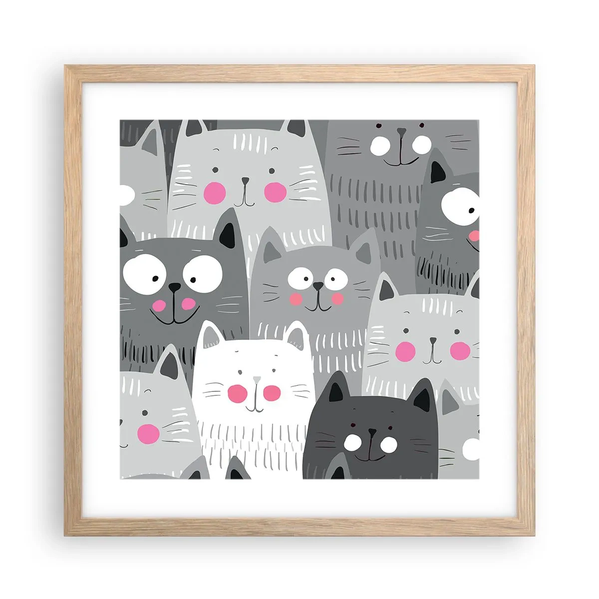 Poszter világos tölgy keretben - A macska világa - 40x40 cm