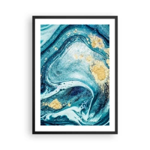 Poszter fehér keretben - Absztrakt minta kék és arany árnyalatokkal - 50x70cm - Kék örvény - Modern fali dekoráció nappalihoz és hálószobához ARTTOR