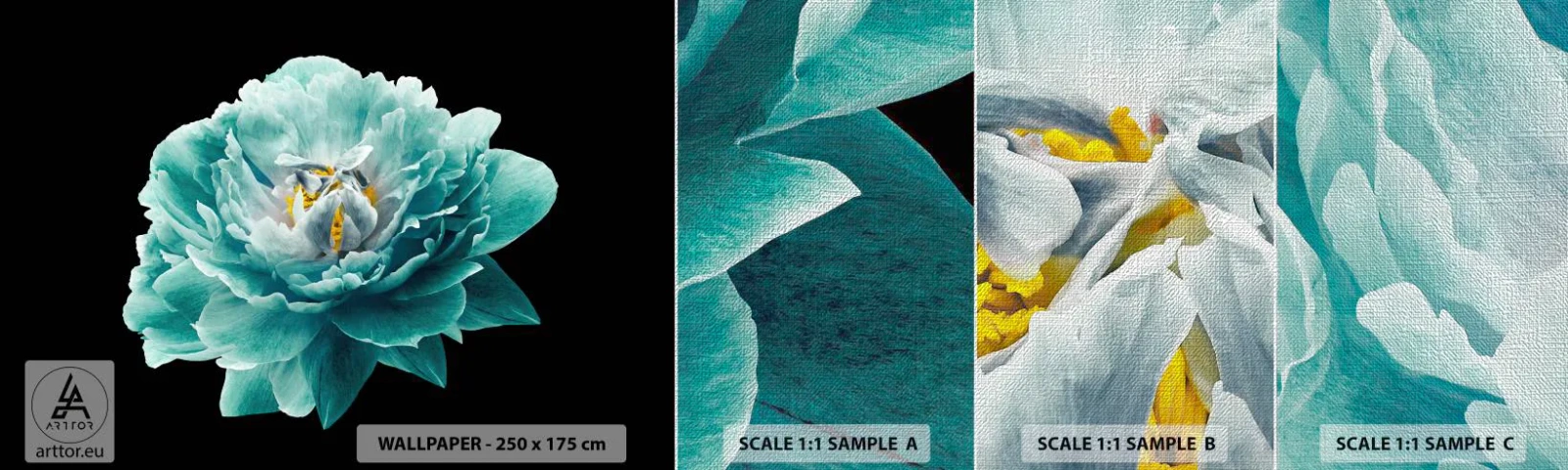 Fotótapéta Minta Premium Canvas - Kék és arany szirmok - Virág, Virágzó, Pünkösdi rózsa - 100x30 cm