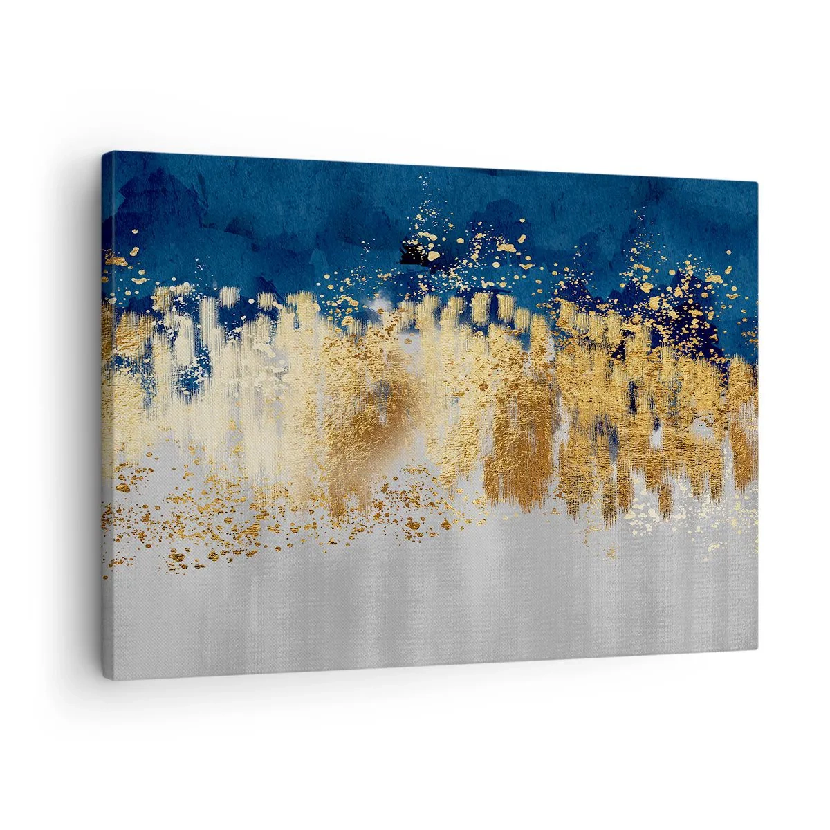 Vászonkép - Egy absztrakt kompozíció arany és sötétkék árnyalatokban. - 70x50cm - Modern kompozíció csillogással - Modern fali dekoráció nappalihoz és hálószobához ARTTOR