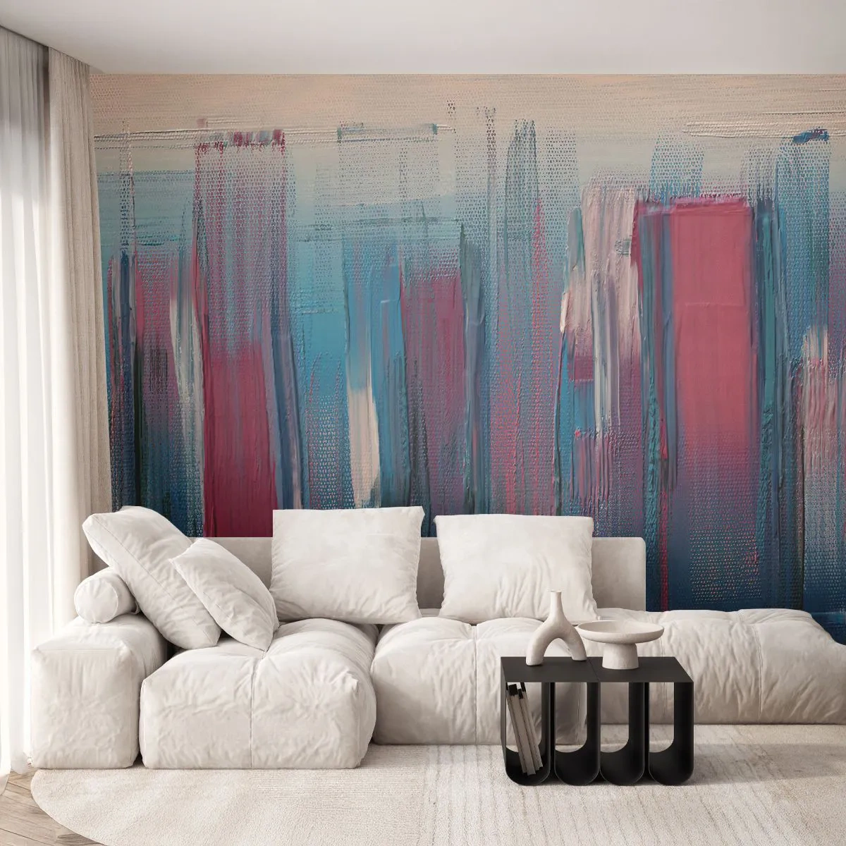 Fotótapéta Premium Sand - Függőleges kompozíció kék és piros színekben - Darab, Absztrakció, Festék - 150x105 cm