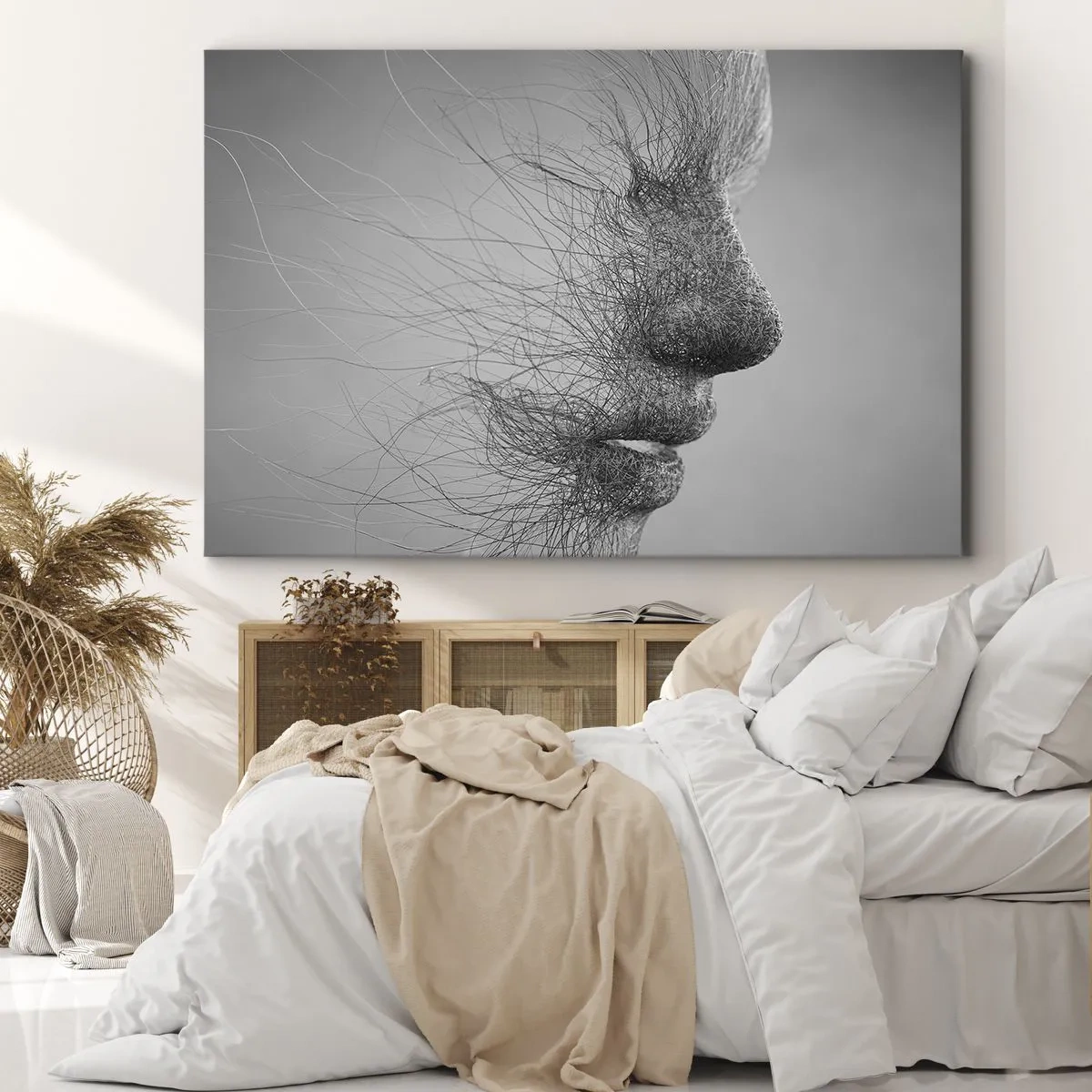 Vászonkép - Művészi arcprofil finom vonalakkal - 70x50cm - A szél szelleme - Modern fali dekoráció nappalihoz és hálószobához ARTTOR