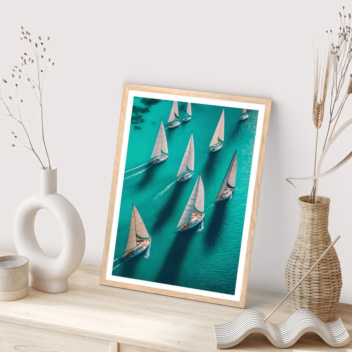 Poszter világos tölgy keretben - Versengés a széllel - 61x91 cm