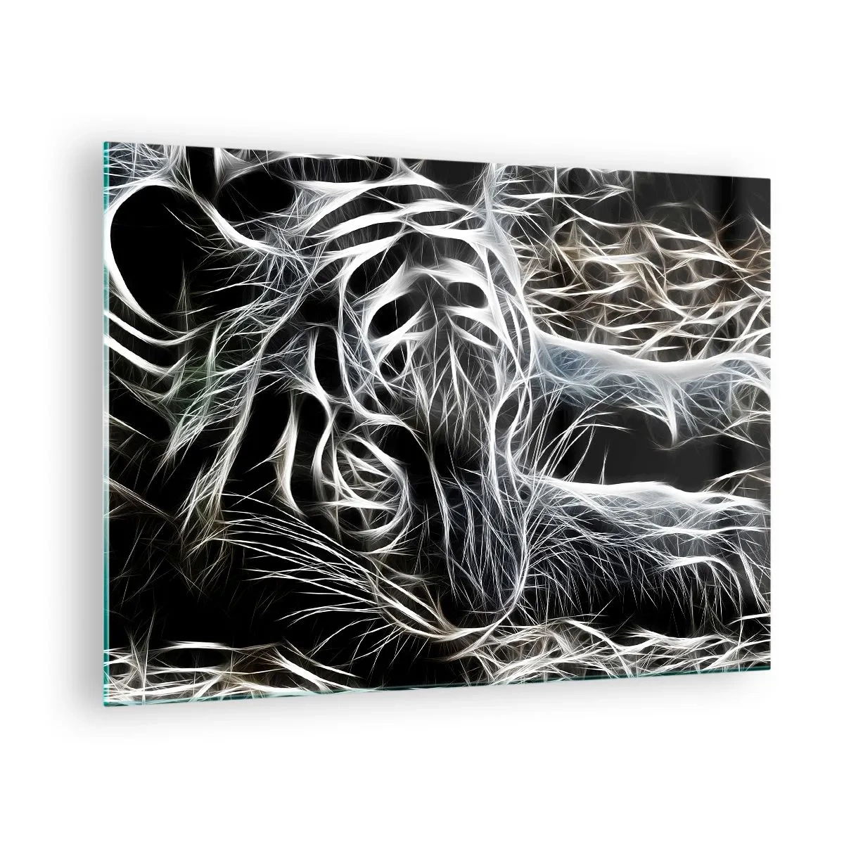 Üveg kép - Absztrakt tigris világító vonalakban fekete háttéren - 70x50cm - Tanulmány a macska könnyedségéről - Modern fali dekoráció nappalihoz és hálószobához ARTTOR