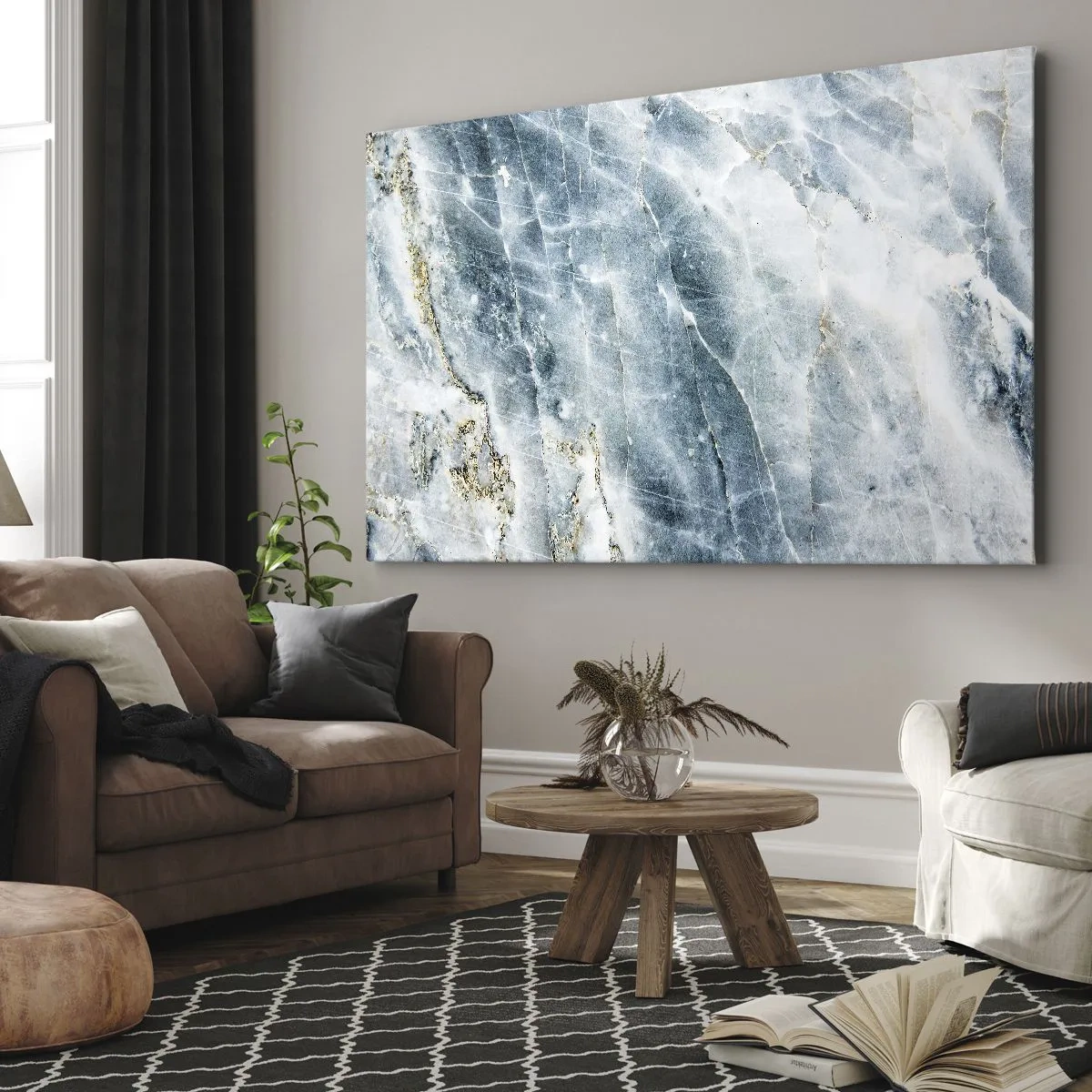 Vászonkép - Márvány textúra kék és fehér árnyalatokban - 70x50cm - Jégvilág - Modern fali dekoráció nappalihoz és hálószobához ARTTOR