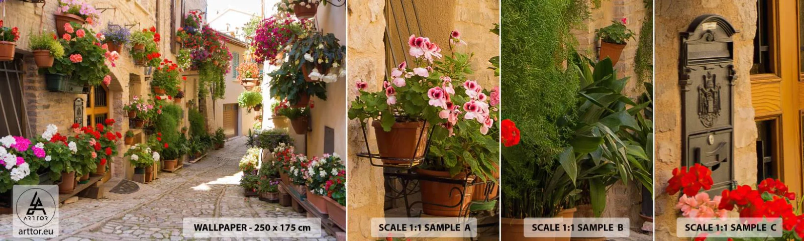 Fotótapéta Minta Standard Eco - A virágok özönében - Város, Olaszország, Gyönyörű utcák - 100x30 cm