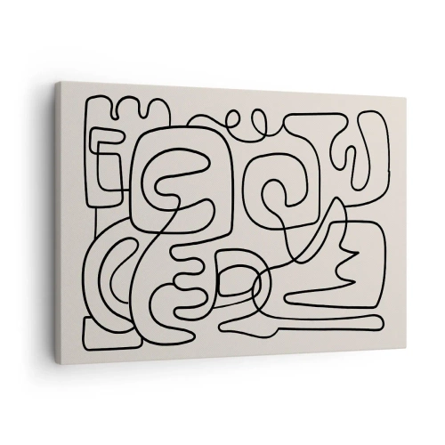 Vászonkép - Absztrakt vonalas minta fekete színben világos háttéren - 70x50cm - A nyomonkövetésben - Modern fali dekoráció nappalihoz és hálószobához ARTTOR