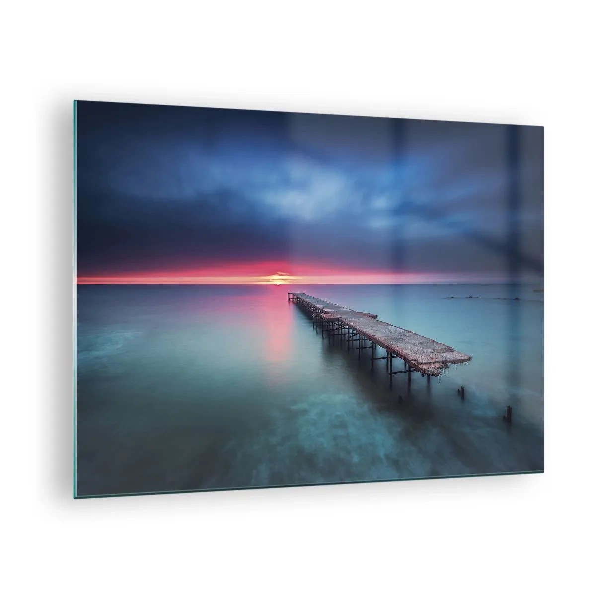 Üveg kép - A lenyugvó nap felé vezető móló - 70x50cm - Ég és föld között - Modern fali dekoráció nappalihoz és hálószobához ARTTOR