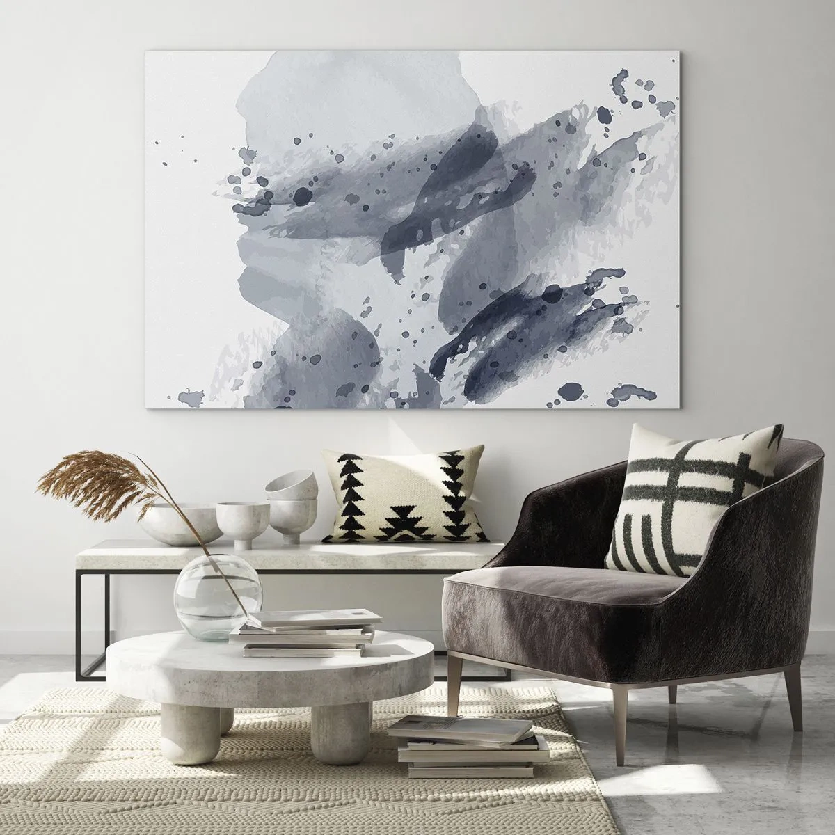 Üveg kép - Kékes-szürke akvarell foltok, amelyek mozgó vízre hasonlítanak - 70x50cm - A víz természetének tanulmánya  - Modern fali dekoráció nappalihoz és hálószobához ARTTOR