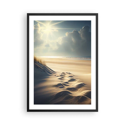 Poszter fehér keretben - Arany dűnék a tengerparton naplementekor - 50x70cm - Megnyugtató táj - Modern fali dekoráció nappalihoz és hálószobához ARTTOR
