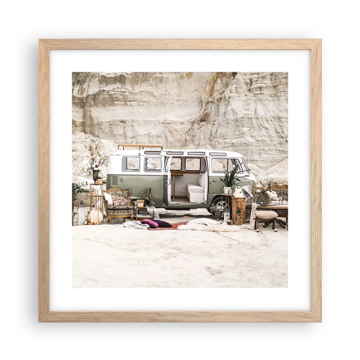 Poszter világos tölgy keretben - Ideje elkezdeni az utazást - 40x40 cm