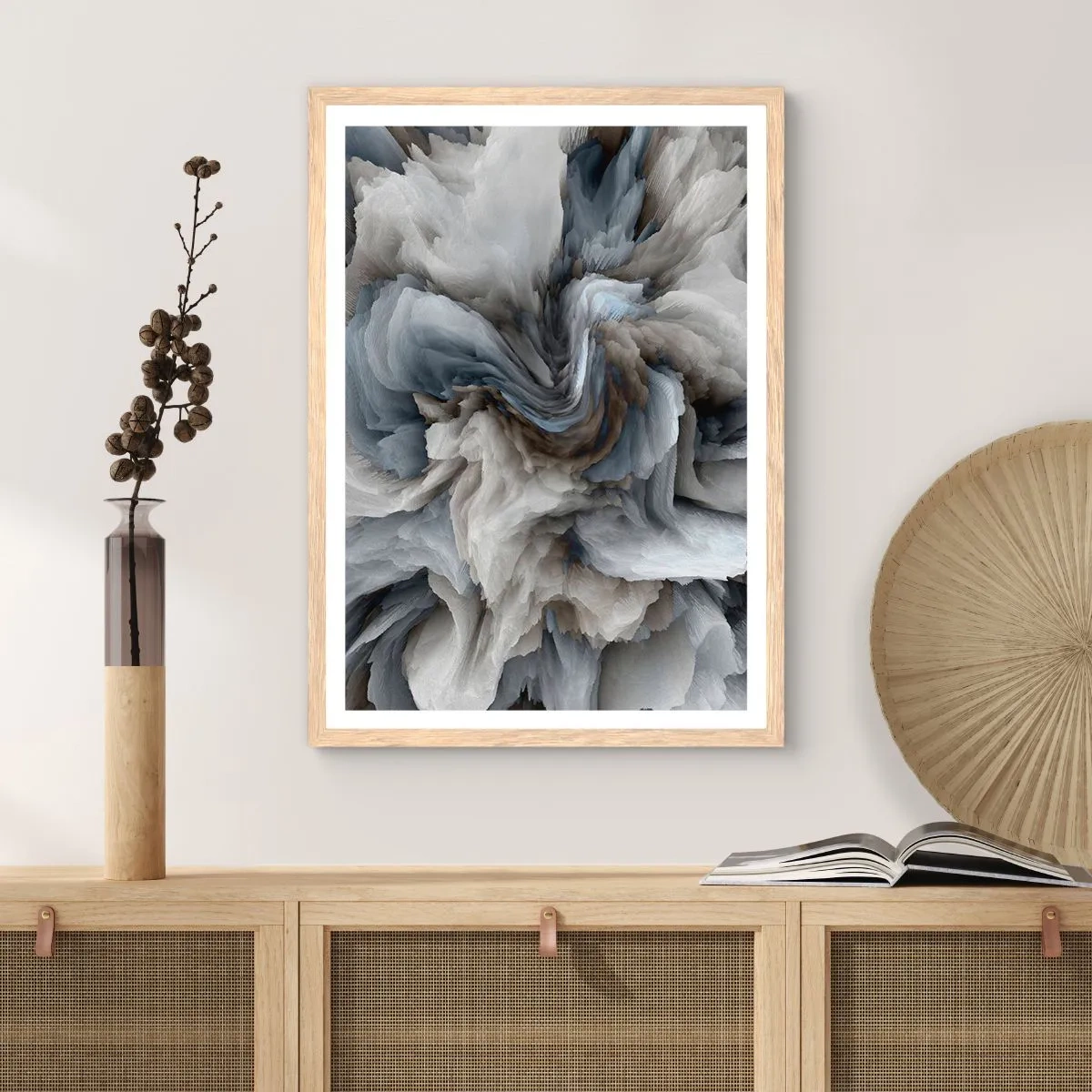 Poszter világos tölgy keretben - Kő és virág - 70x100 cm