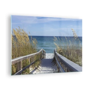 Üveg kép - Út a tengerpartra, kilátással a tengerre - 70x50cm - Napsütésben, szélben - Modern fali dekoráció nappalihoz és hálószobához ARTTOR